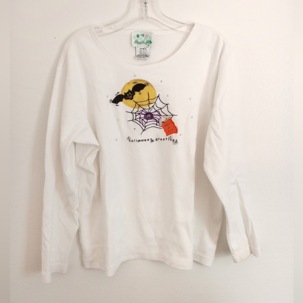 The Quacker Factory Embroidered Halloween long sleeve shirt with sparkly details